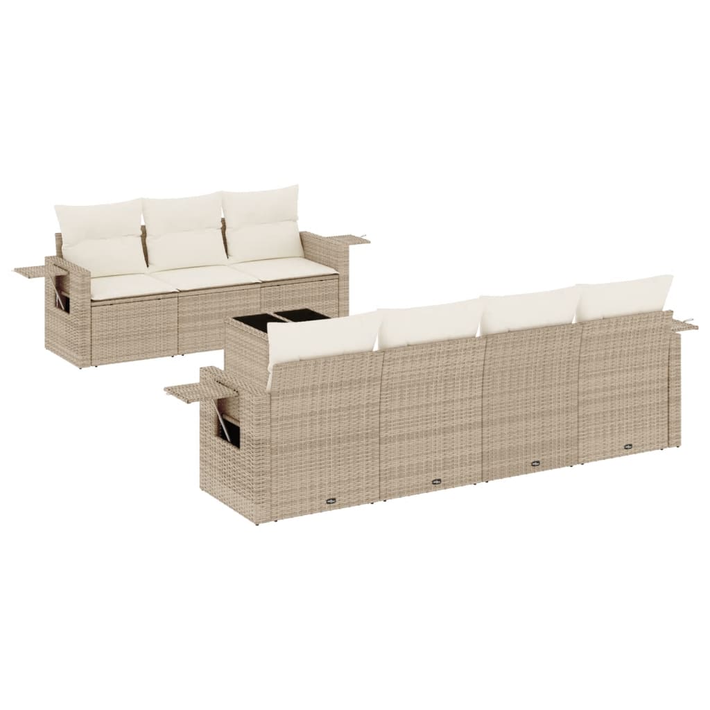 Juego de sofás de jardín con cojines beige 8 pzas ratán PE