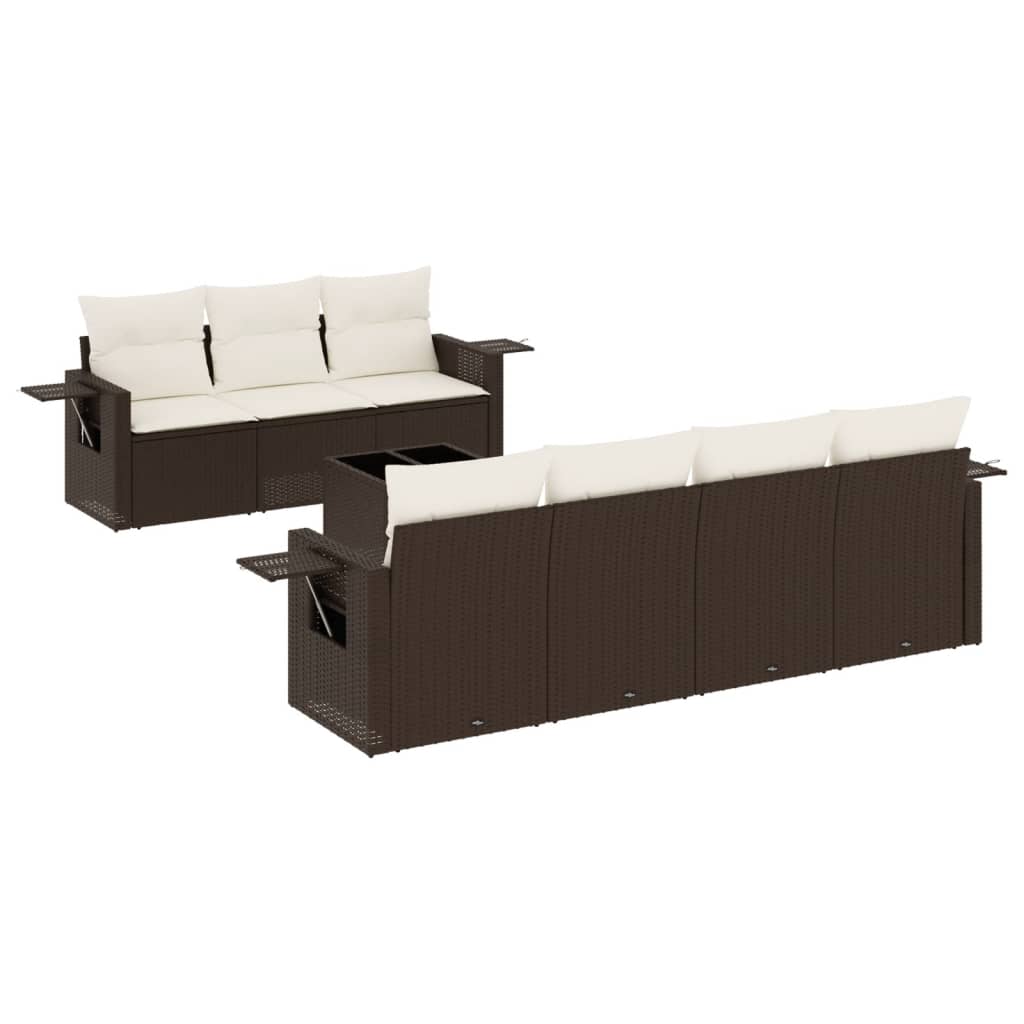 Set sofás de jardín 8 piezas y cojines ratán sintético marrón