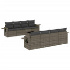 Set de muebles de jardín 9 pzas y cojines ratán sintético gris