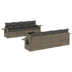 Set muebles jardín 9 pzas y cojines ratán sintético gris claro