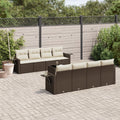 Set de sofás de jardín 9 pzas y cojines ratán sintético marrón
