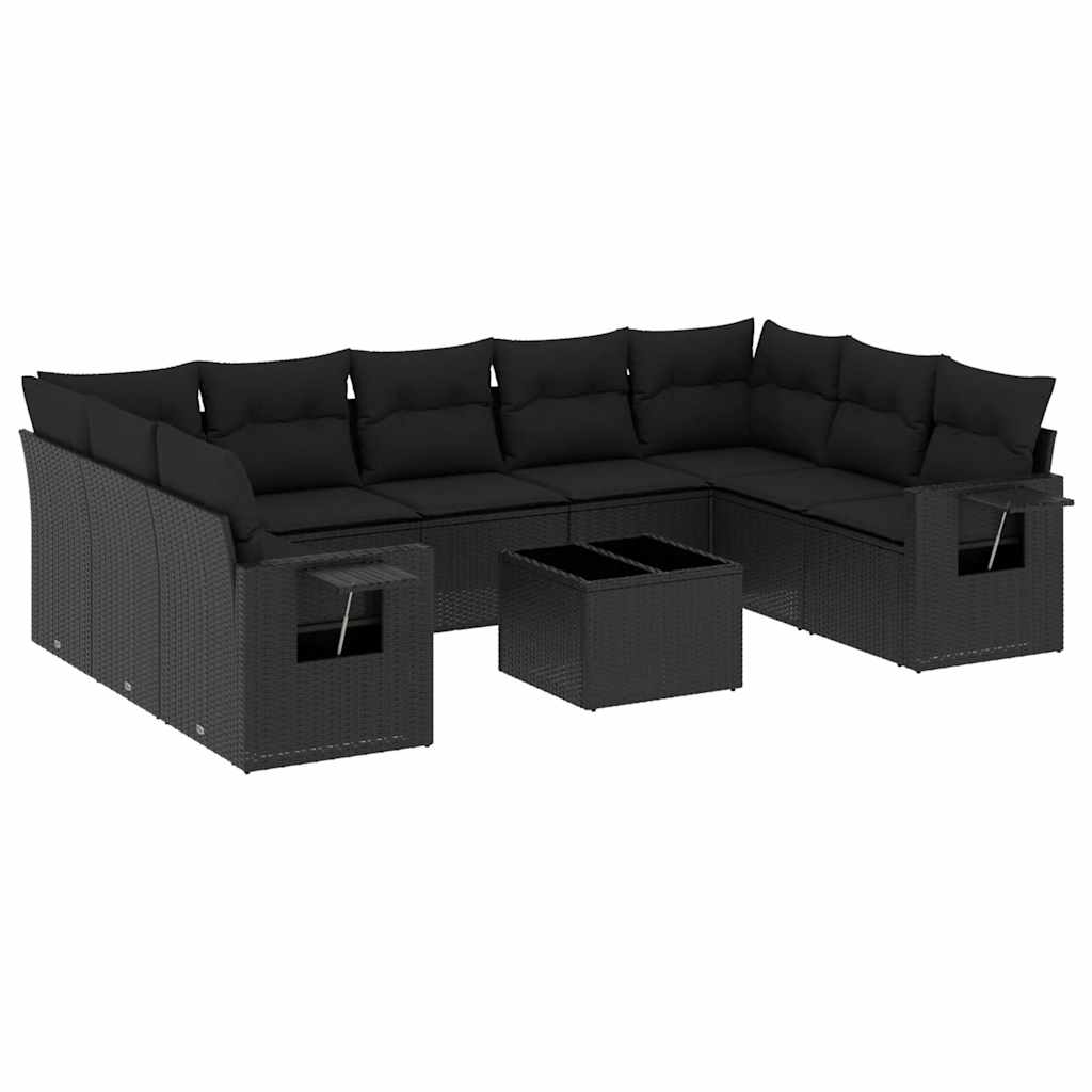 Set de sofás de jardín 10 pzas cojines ratán sintético negro