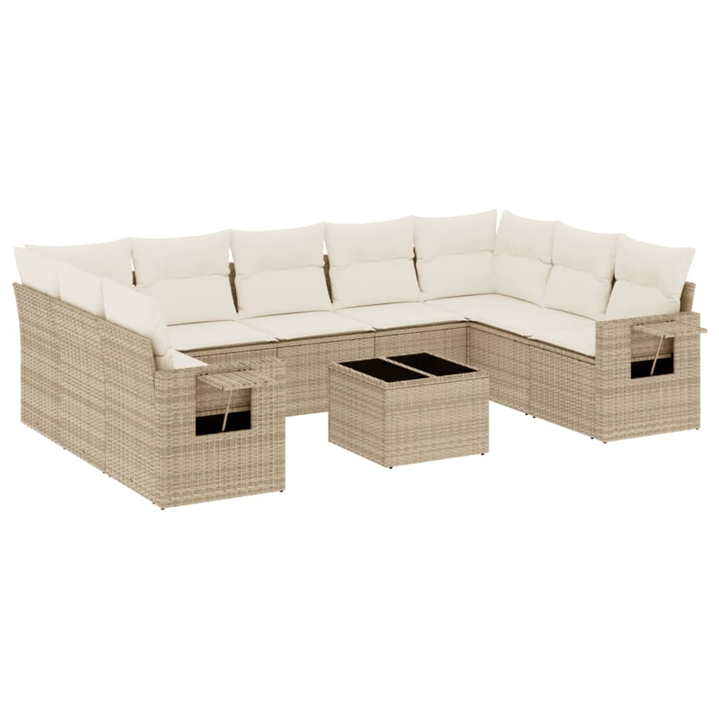 Juego de sofás jardín con cojines beige 10 pzas ratán sintético