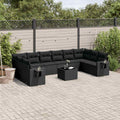 Set de sofás de jardín 11 pzas y cojines ratán sintético negro