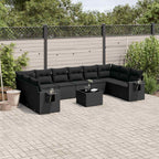 Set de sofás de jardín 11 pzas y cojines ratán sintético negro