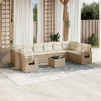 Set de sofás de jardín 11pzas con cojines ratán sintético beige