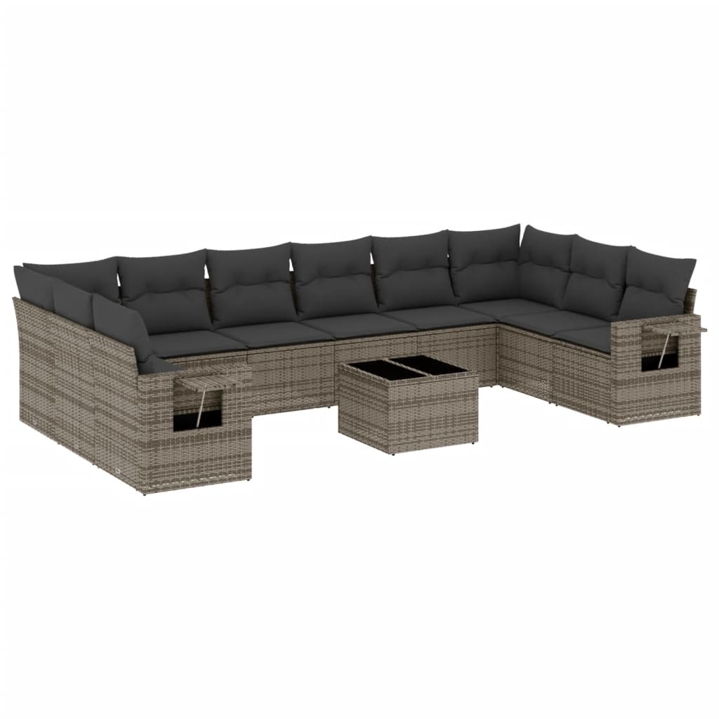 Set de sofás de jardín 11 pzas y cojines ratán sintético gris