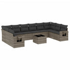 Set de sofás de jardín 11 pzas y cojines ratán sintético gris