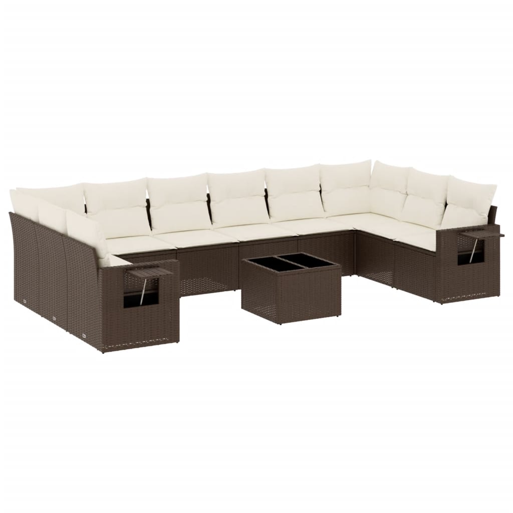 Set de sofás de jardín 11 pzas cojines ratán sintético marrón