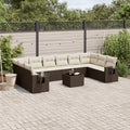 Set de sofás de jardín 11 pzas cojines ratán sintético marrón