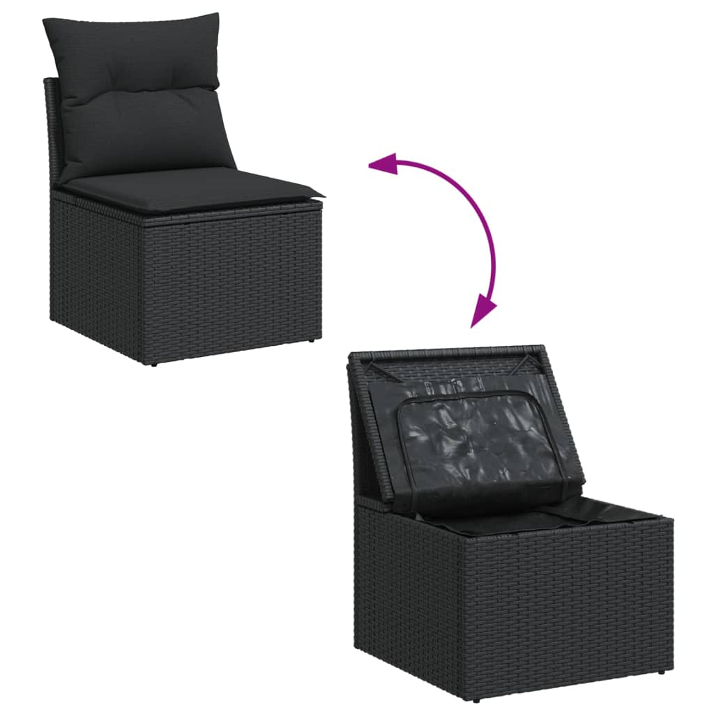 Set de sofás de jardín y cojines 13 pzas ratán sintético negro