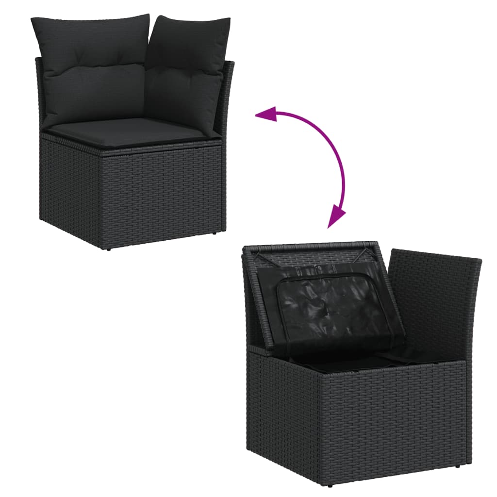 Set de sofás de jardín y cojines 13 pzas ratán sintético negro