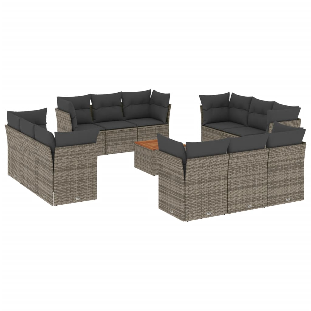 Set sofás de jardín con cojines 13 piezas ratán sintético gris