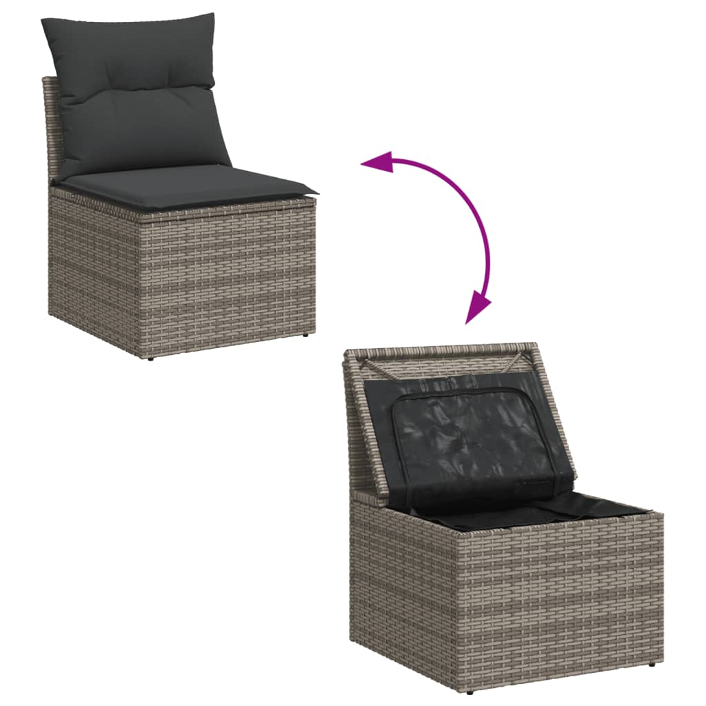 Set sofás de jardín con cojines 13 piezas ratán sintético gris