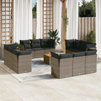 Set sofás de jardín con cojines 13 piezas ratán sintético gris