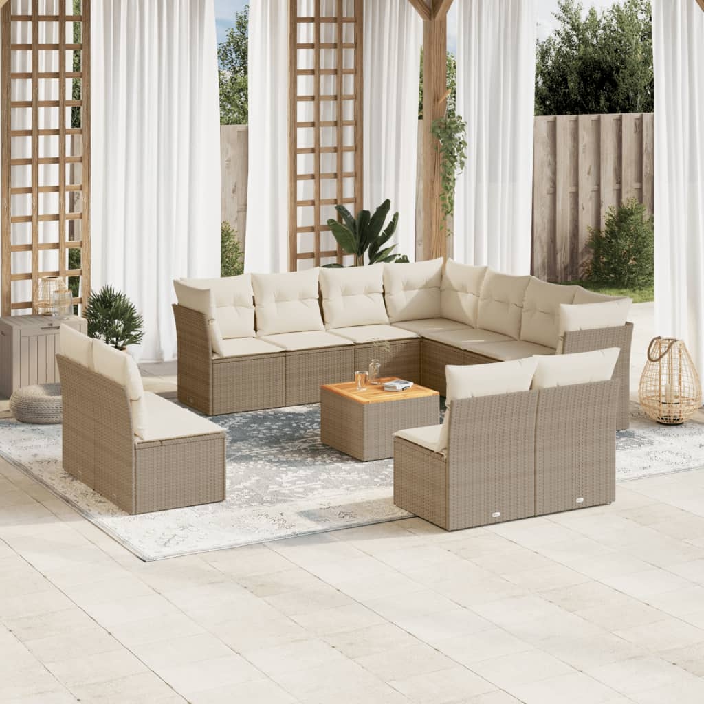 Set de sofás de jardín 12 pzas y cojines ratán sintético marrón