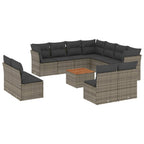 Set de sofás de jardín 12 pzas con cojines ratán sintético gris