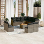 Set de sofás de jardín 12 pzas con cojines ratán sintético gris