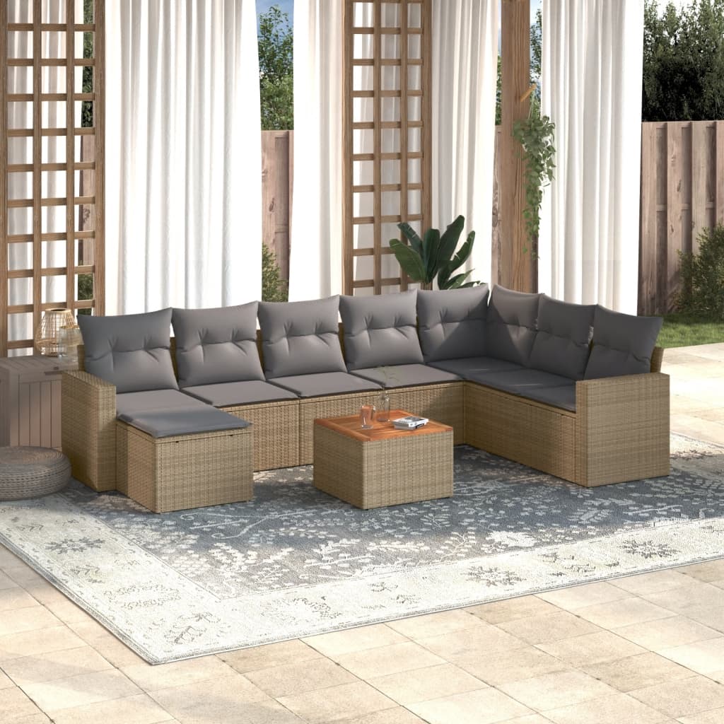 Set de sofás de jardín con cojines 3 pzas ratán sintético negro