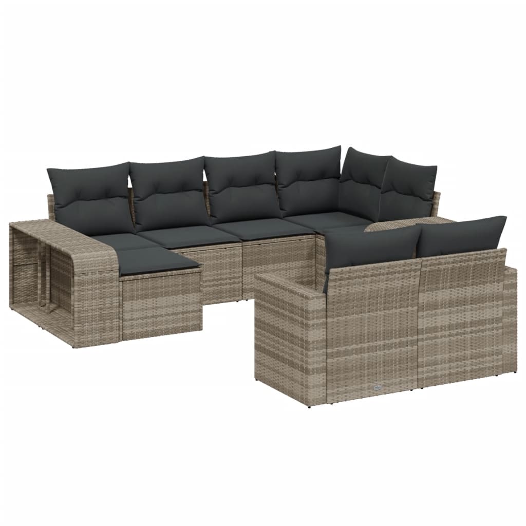 Set sofás jardín 10 pzas con cojines ratán sintético gris claro