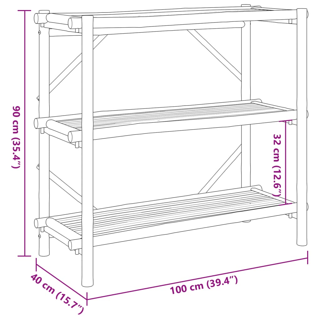 Estante de 3 niveles bambú 100x40x90 cm