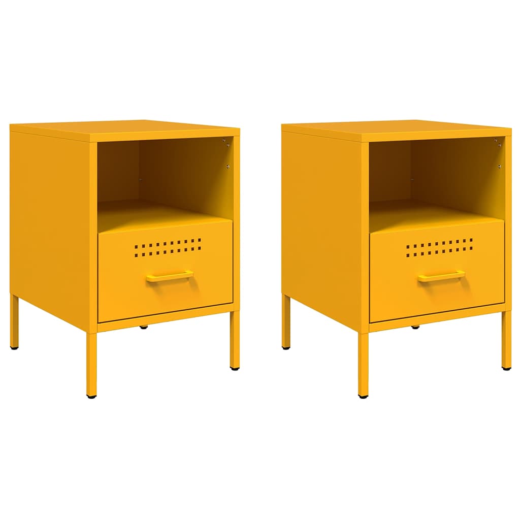 Mesitas de noche 2 uds acero amarillo mostaza 36x39x50,5 cm