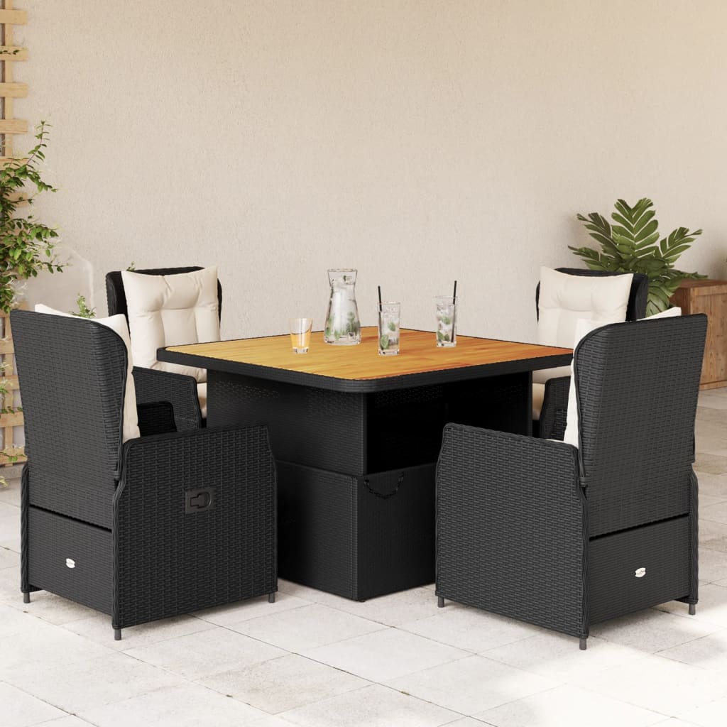 Set de comedor jardín 11 pzas con cojines ratán sintético negro