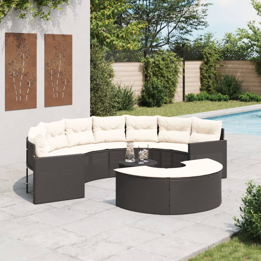 Set de sofá de jardín semicircular 3 pzas ratán sintético gris