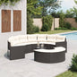 Conjunto de sofá de jardim semicircular 3 peças vime sintético cinzento
