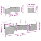 Set de sofá de jardín semicircular 3 pzas ratán sintético gris