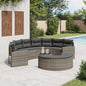 Conjunto de sofá de jardim semicircular 3 peças vime sintético cinzento