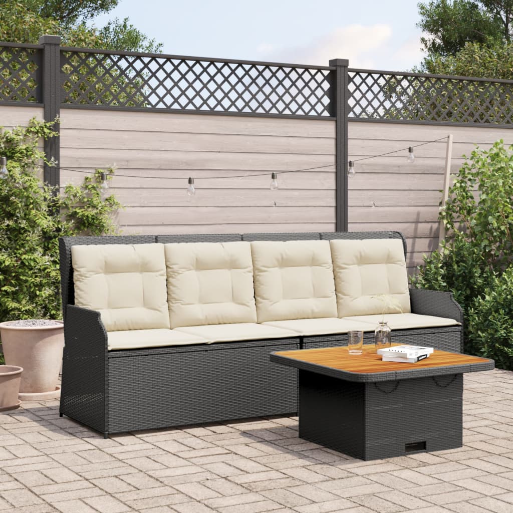 Set de comedor de jardín 7 pzas y cojines ratán sintético negro
