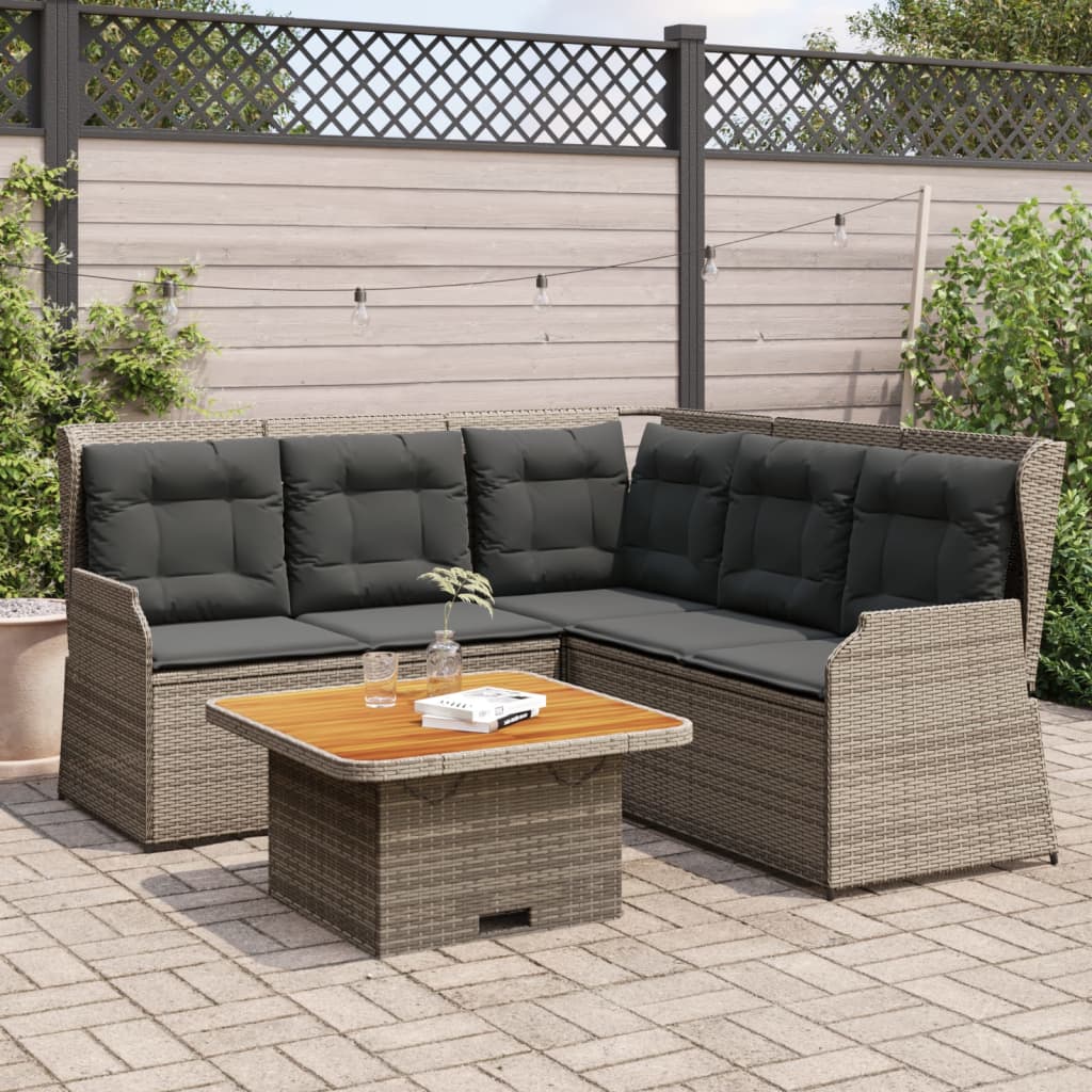 Set de comedor de jardín 7 pzas y cojines ratán sintético negro