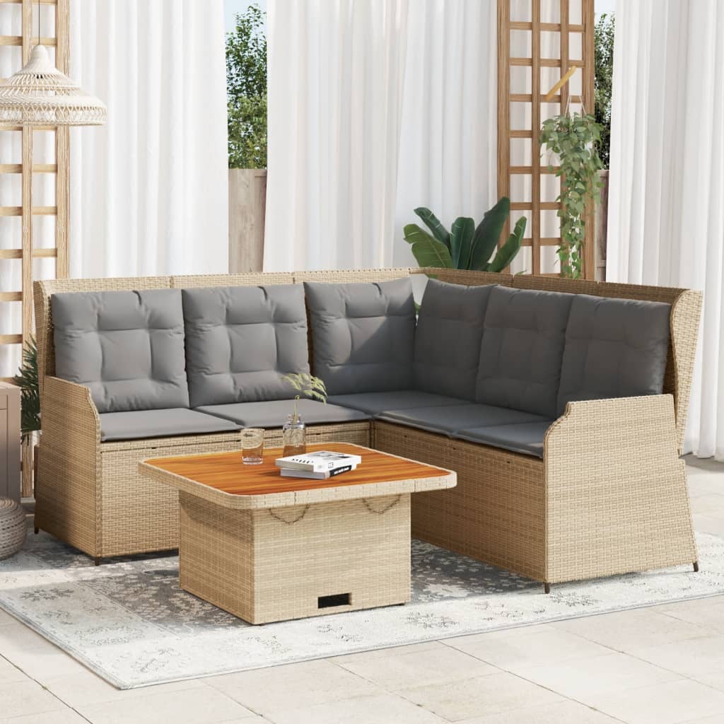 Set de sofás jardín y cojines 5 pzas ratán sintético gris claro