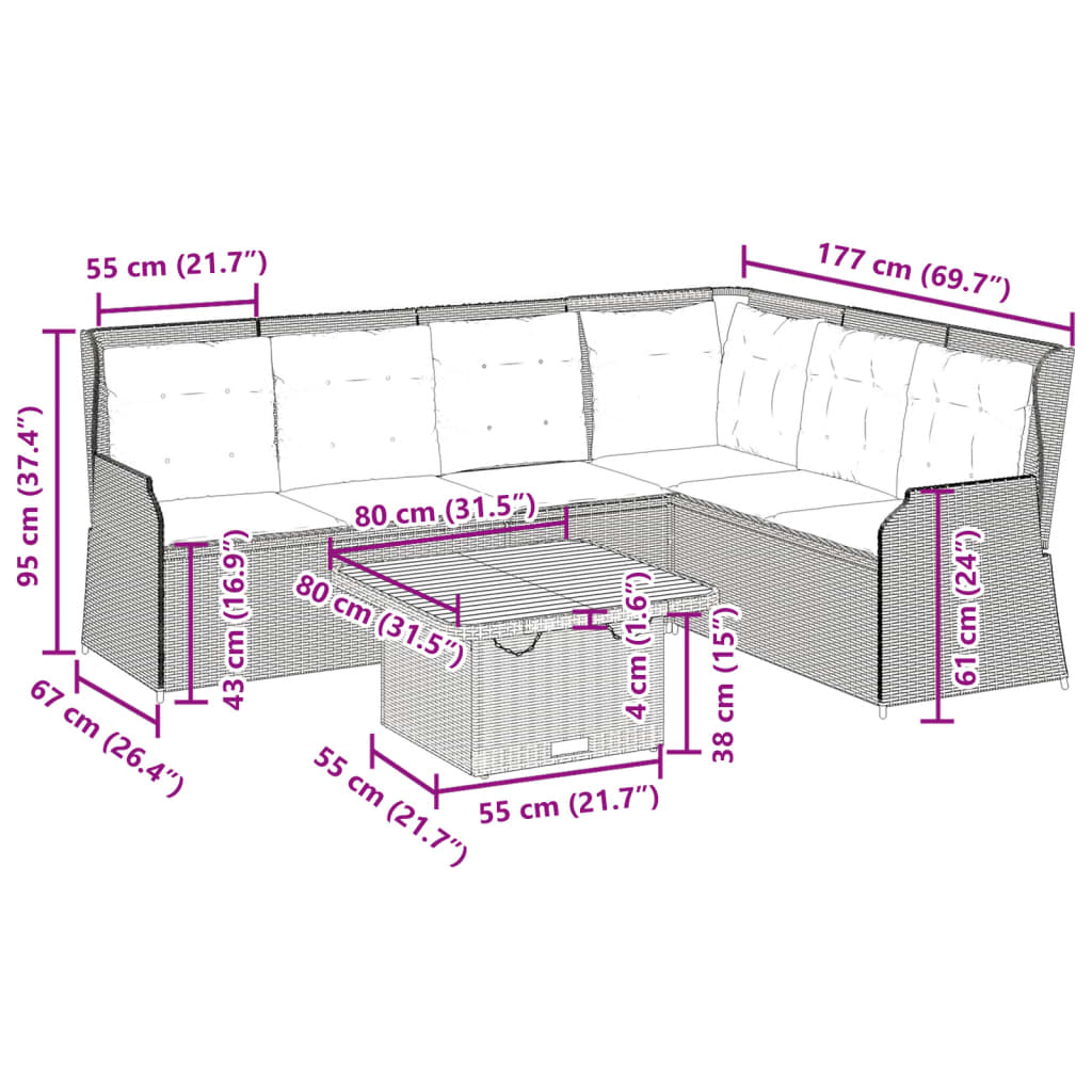 Set de muebles de jardín 5 pzas y cojines ratán sintético gris