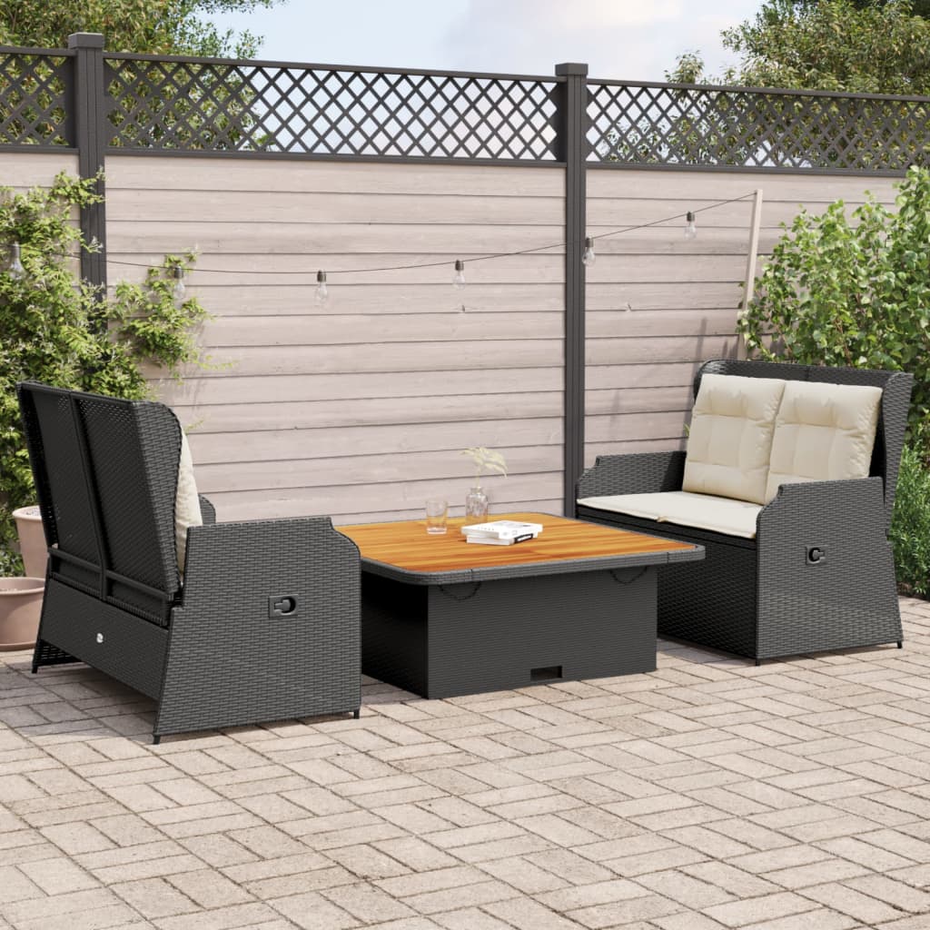 Set de comedor de jardín 7 pzas y cojines ratán sintético negro
