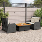 Set de comedor de jardín 7 pzas y cojines ratán sintético negro