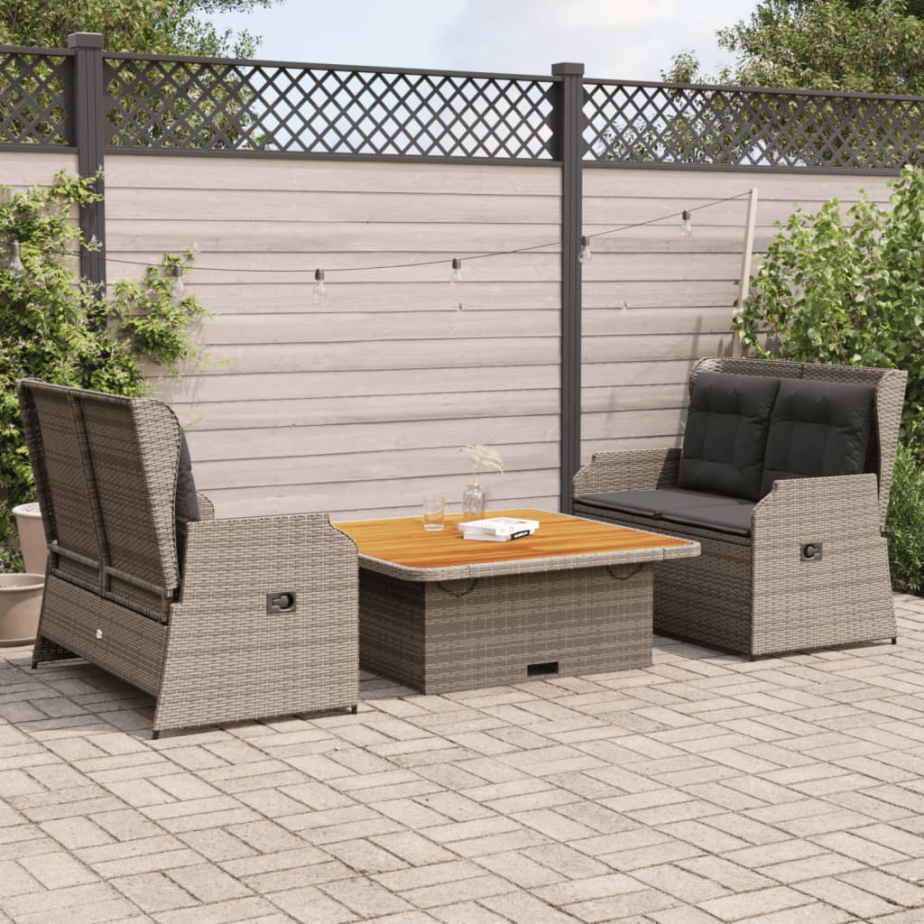 Set de comedor de jardín 7 pzas y cojines ratán sintético negro