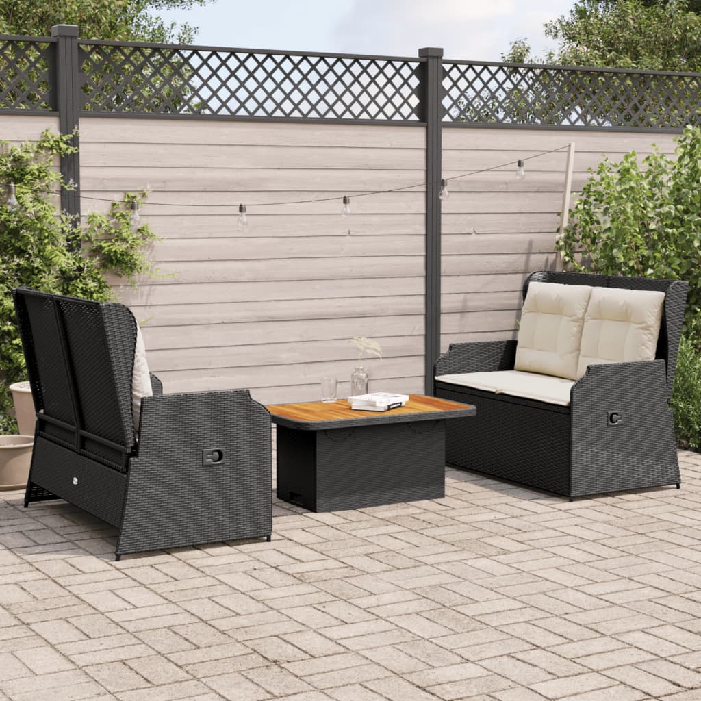 Set de comedor de jardín 7 pzas y cojines ratán sintético negro