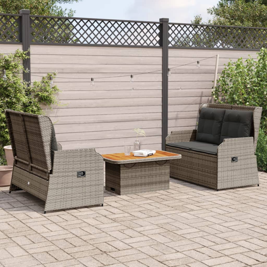 Set de comedor de jardín 7 pzas y cojines ratán sintético negro