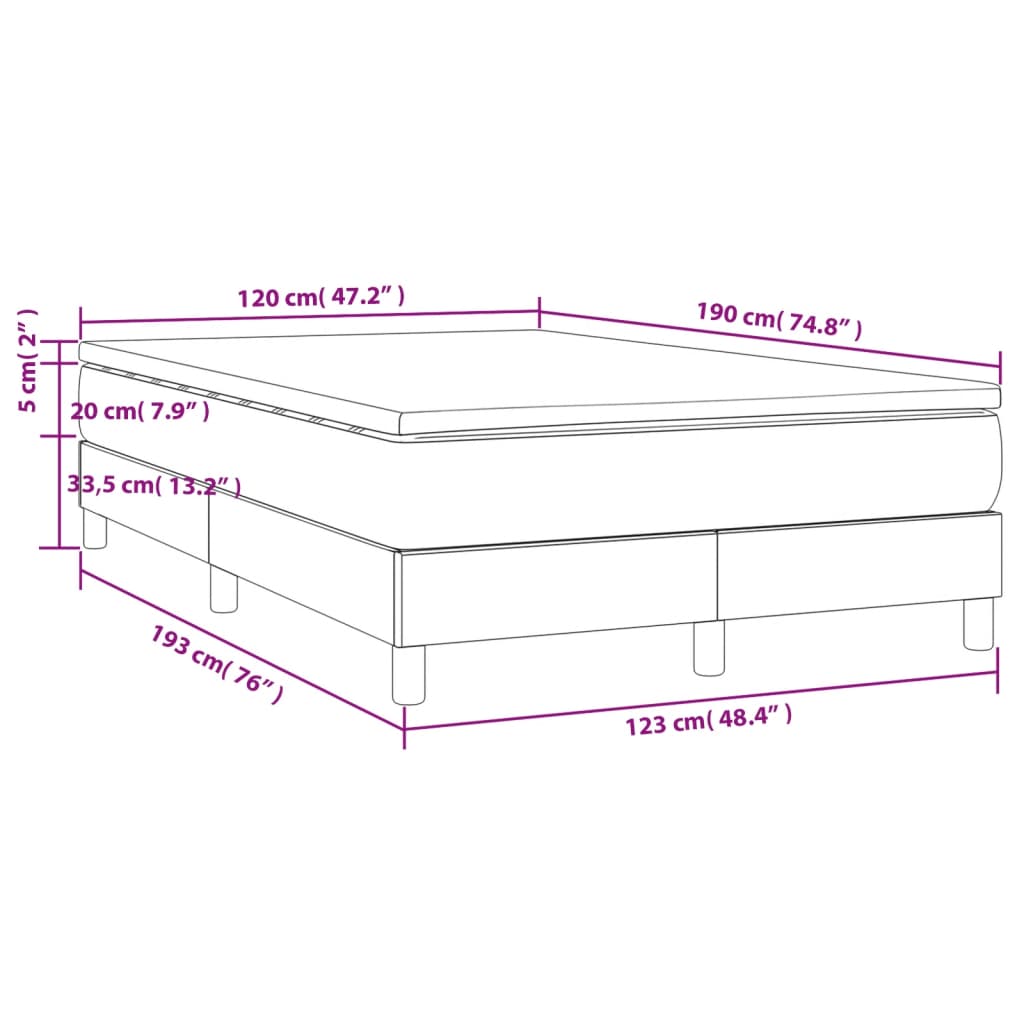 Cama box spring con colchón cuero sintético blanco 120x190 cm