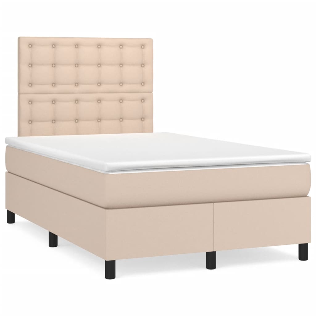 Cama box spring colchón LED cuero sintético capuchino 100x200cm