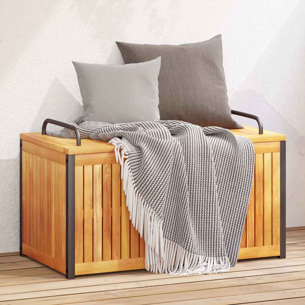 Baúl de cojines de jardín acacia maciza y acero 110x45x42/53 cm