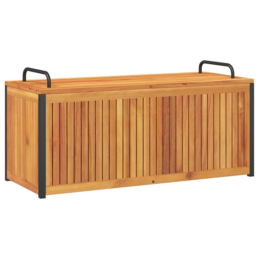 Baúl de cojines de jardín acacia maciza y acero 110x45x42/53 cm