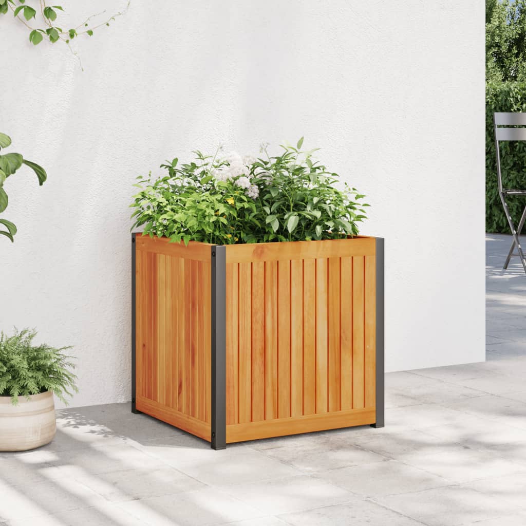 Jardinera con 2 maceteros de ratán sintético gris 90x20x40 cm