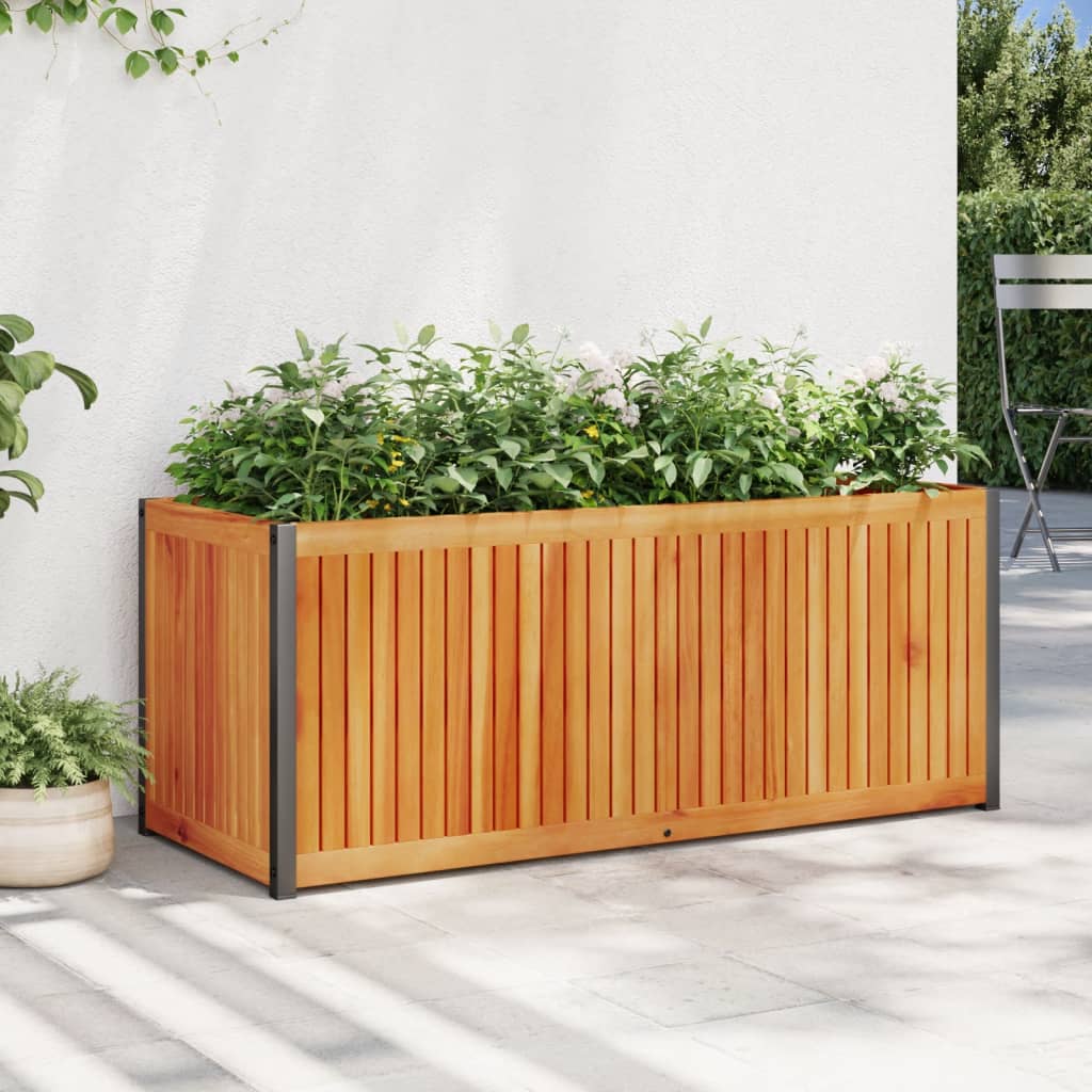 Jardinera con 2 maceteros de ratán sintético gris 90x20x40 cm