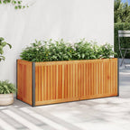Jardinera con 2 maceteros de ratán sintético gris 90x20x40 cm