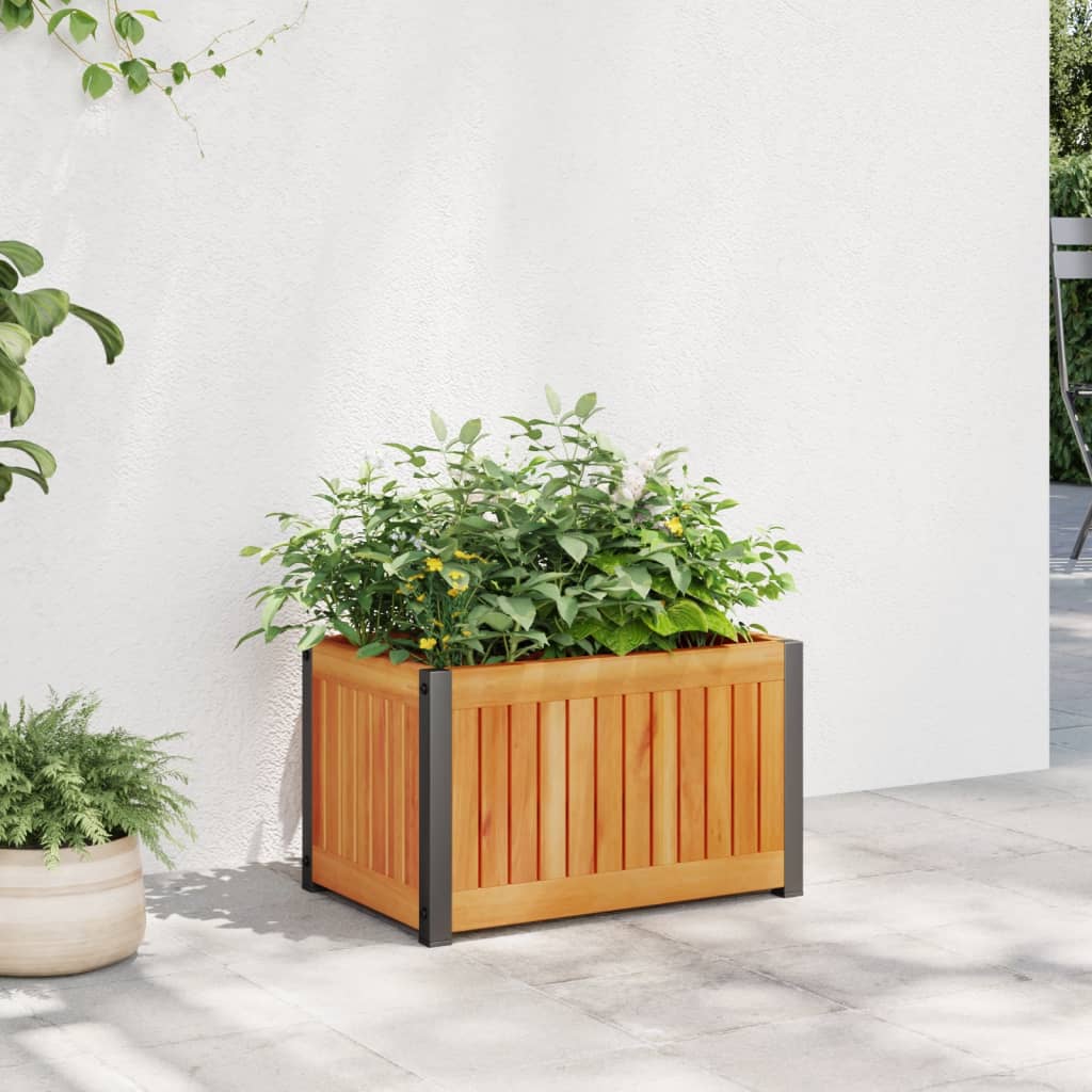 Jardinera con 2 maceteros de ratán sintético gris 90x20x40 cm