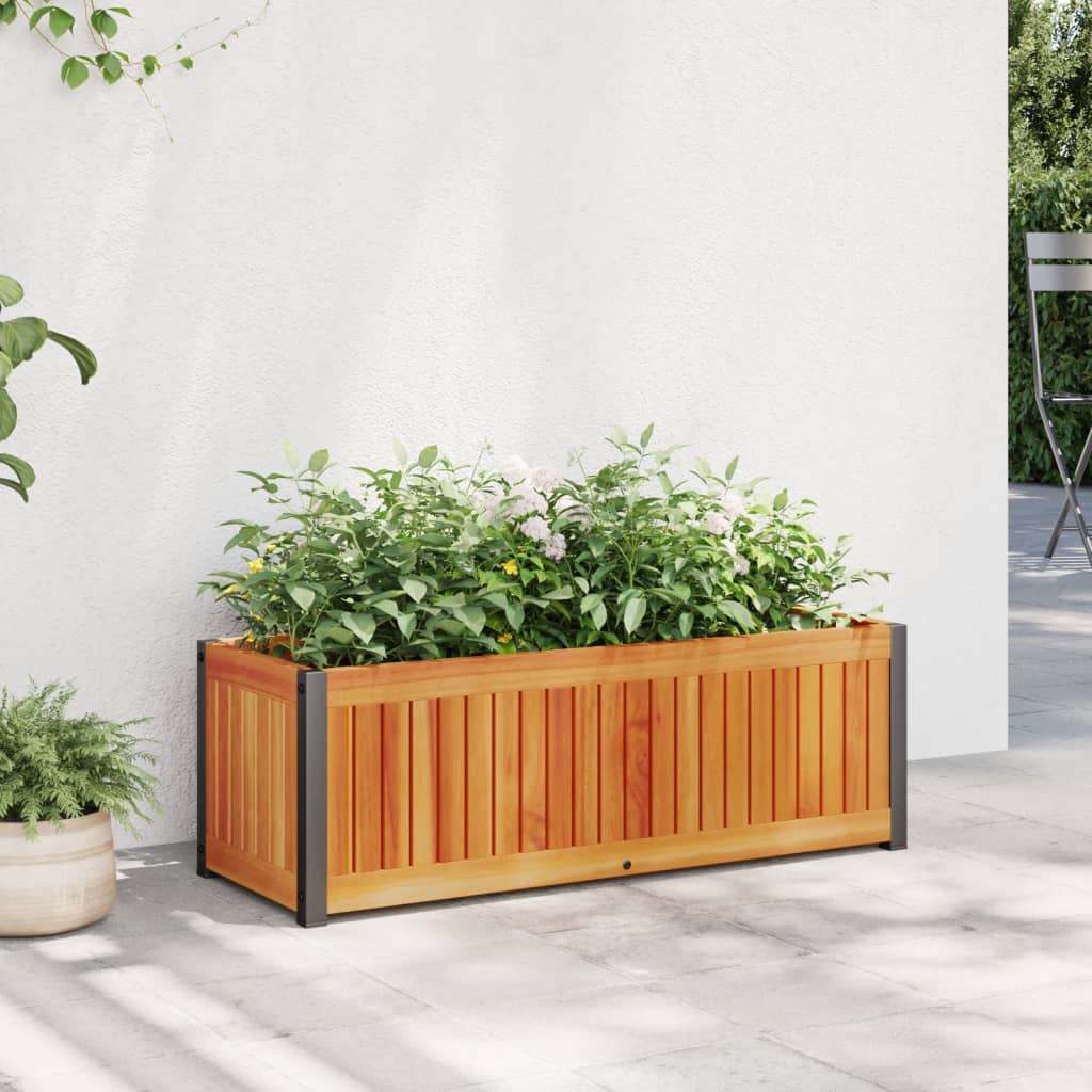 Jardinera con 2 maceteros de ratán sintético gris 90x20x40 cm
