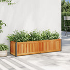 Jardinera con 2 maceteros de ratán sintético gris 90x20x40 cm